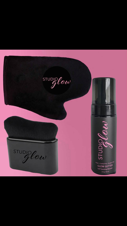 Glow Getter Kit DARK (Self Tanner w/ Application Mitt & Blending Brush)
